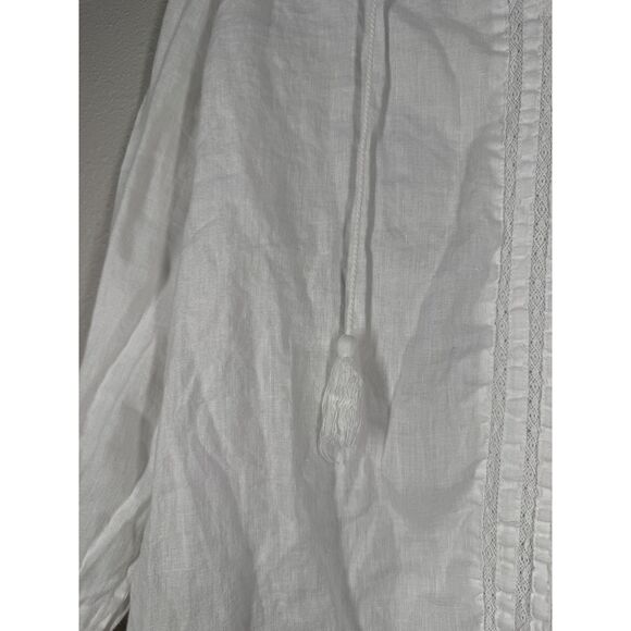 Kenar 100% Linen White Tunic Popover Top Womens Sz L Cottagecore Boho Peasant - Picture 7 of 10